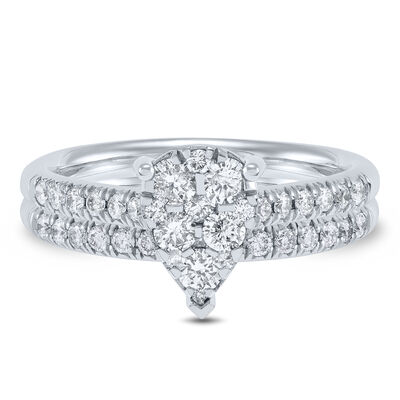 Pear-Shaped Multi-Diamond Engagement Ring Set in 10K White Gold (1 ct. tw.)