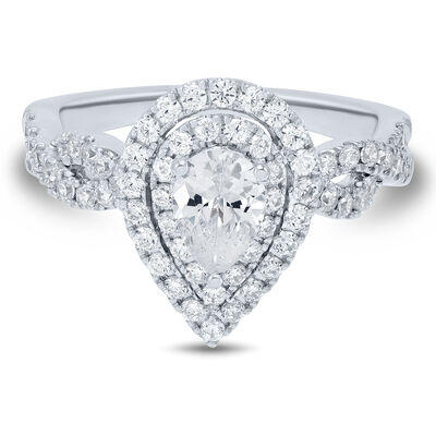 Lab Grown Diamond Pear-Shaped Double Halo Engagement Ring in 14K White Gold (1 1/4 ct. tw.)