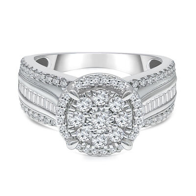Round Multi-Diamond Engagement Ring in 10K White Gold (1 ct. tw.)
