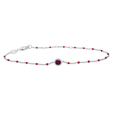 Lab Created Ruby and Beaded Enamel Bracelet in Sterling Silver