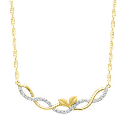 Diamond Leaf Twist Necklace in 10K Yellow Gold (1/10 ct. tw.)