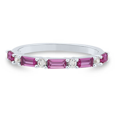 Lab Created Pink Sapphire Stack Band in Sterling Silver