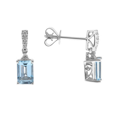 Aquamarine Drop Earrings with Diamond Accents in 10K White Gold