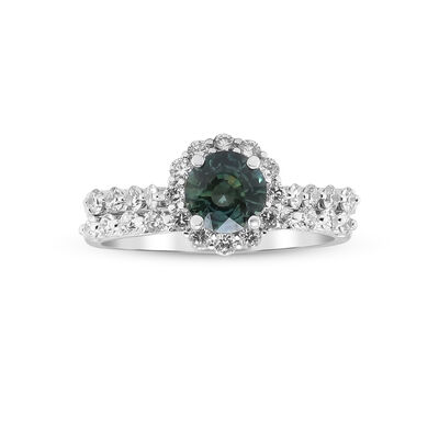 Teal Sapphire and Diamond Engagement Ring Set in 14K White Gold (7/8 ct. tw.)