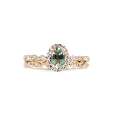 Teal Sapphire and Diamond Engagement Ring Set in 14K Yellow Gold (1/3 ct. tw.) 