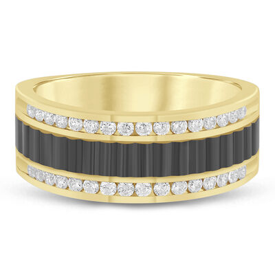 Men’s Lab Grown Diamond Band in 10K Yellow Gold with Black Rhodium Inlay (1/2 ct. tw.)