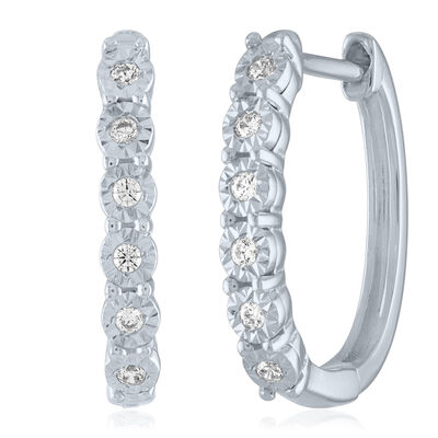 Diamond Accent Hoop Earrings in Sterling Silver