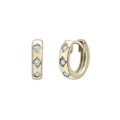 Diamond Three-Stone Starburst Huggie Hoop Earrings in Vermeil (1/7 ct. tw.)