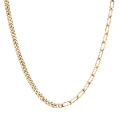 Curb and Paperclip Chain Necklace in Vermeil, 18