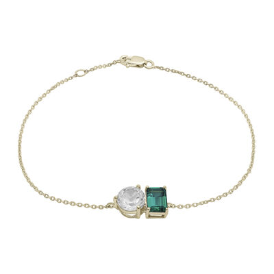 Lab-Created Emerald and Lab-Created White Sapphire Two-Stone Bracelet in Vermeil